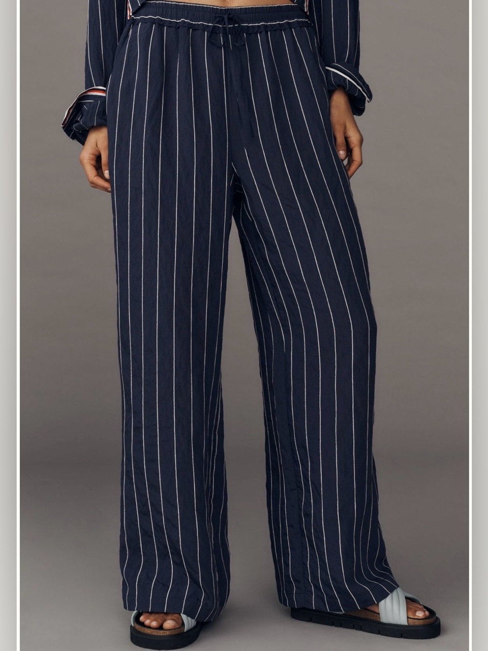 Brooklin Tie-Front Printed Pull-On Pants by Maeve -Navy